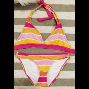 Aeropostale Orange Pink Striped Halter Bikini